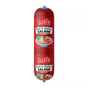 Melis Beef & Chicken Salami offers a flavorful mix of premium meats, perfect for sandwiches or snacks. Available at halalo.co.uk and Halalo.