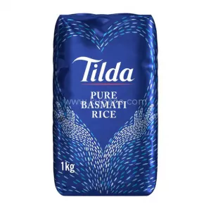 Tilda Pure Basmati Rice 1kg. Aromatic long grain rice in bulk. Excellent for large families. Available at halalo.co.uk and Halalo.