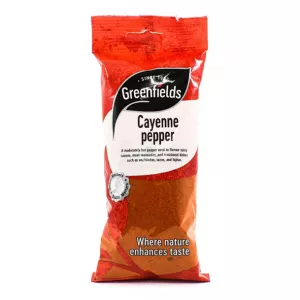 Greenfields Cayenne Pepper adds a fiery kick to your favorite dishes. This ground cayenne pepper is perfect for spicing up meats, vegetables, sauces, and more.