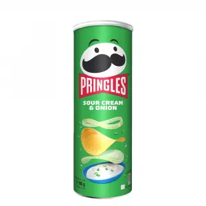 Enjoy the classic taste of Pringles Sour Cream & Onion potato crisps! These perfectly seasoned, stackable crisps are perfect for parties, lunchboxes, or whenever you need a delicious and convenient snack.