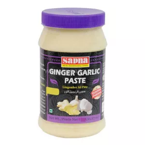 Sapna Ginger Garlic Paste 330g. Ready-to-use ginger-garlic paste for convenient cooking. Saves time. Available at halalo.co.uk and Halalo.