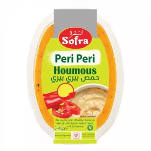 Sofra Houmous Peri Peri is a delicious and spicy twist on traditional houmous, combining the smooth texture of chickpeas with bold peri peri flavor. Perfect as a healthy, vegan, gluten-free dip or spread for snacks, meals, and appetizers.