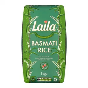 Laila Basmati Rice 1kg pack – Halal-certified extra-long grain basmati rice with natural aroma