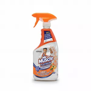 Mr Muscle Platinum Bathroom Cleaner Mandarin Orange front spray bottle