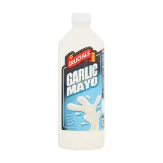 Crucials Garlic Mayo 1L bottle – Creamy halal-certified garlic mayonnaise for burgers, wraps and dips
