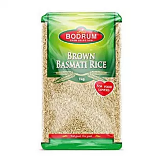 Bodrum Easy Cook Brown Basmati Rice 1kg pack – Halal-certified aromatic wholegrain rice with elongated grains