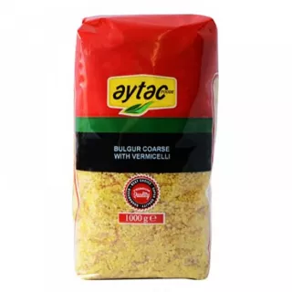 Aytac Bulgur with Vermicelli 1kg pack – Halal-certified coarse bulgur and golden pasta mix for Turkish pilaf