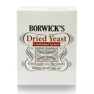 Borwick’s Dried Yeast 30g – Halal-certified fast-acting yeast for bread, flatbreads & pastries.