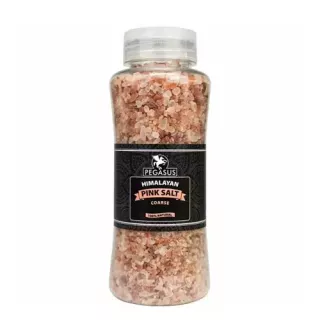 Pegasus Himalayan Pink Salt Coarse 800g. Naturally beautiful, coarse Himalayan pink salt. Perfect for cooking and seasoning. Available at halalo.co.uk and Halalo.