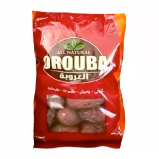 El Orouba Dry Dates in a red branded bag, packed with naturally sweet and nutritious dates for a traditional treat.