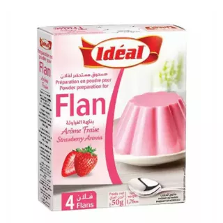 Ideal Flan Strawberry 50g - fruity, instant strawberry flan mix for delicious desserts. Quick to prepare, perfect for any occasion. Available at halalo.co.uk and Halalo.