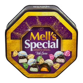 Mell's caramel and coconut chocolate 500g - premium halal Middle Eastern confectionery with textured fillings