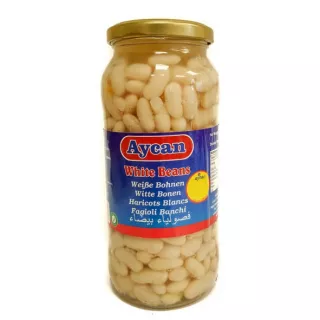 Aycan White Beans 580g can – premium halal-certified cannellini beans for stews and salads