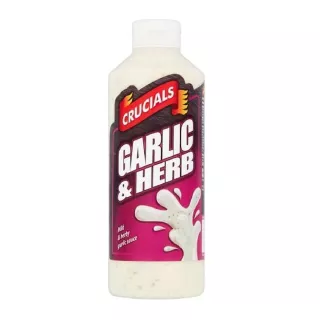 Crucials Garlic & Herb Sauce 1L bottle – Creamy halal-certified sauce with garlic and aromatic herbs
