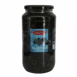 Larissa Sliced Black Olives 935g jar – pre-cut halal Kalamata-style olives for pizzas and Mediterranean dishes