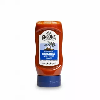 Bottle of Encona West Indian Original Hot Pepper Sauce front label