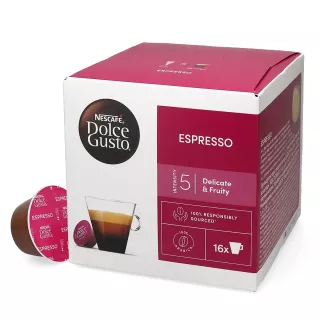 Box of Nescafé Dolce Gusto Espresso coffee capsules with espresso cup image