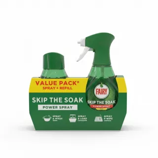 Fairy Skip The Soak Lemon Power Spray value pack with spray and refill bottles