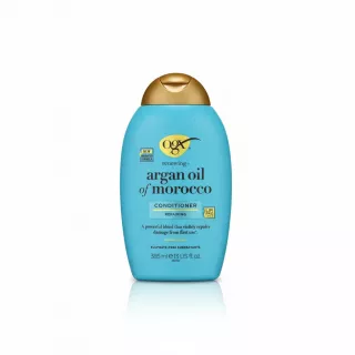 Blue bottle of OGX Renewing Argan Oil Conditioner front label