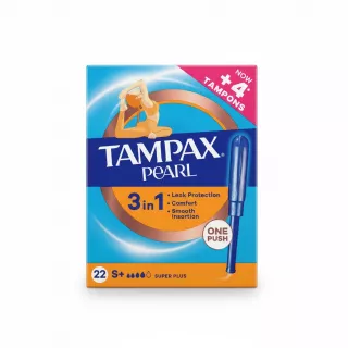 Pack of Tampax Pearl Super Plus tampons front view
