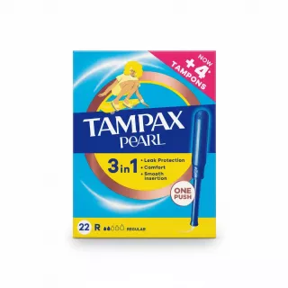 Tampax Pearl Regular Tampons blue box front view