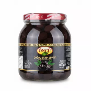 Jar of Öncü Natural Black Olives showing front label