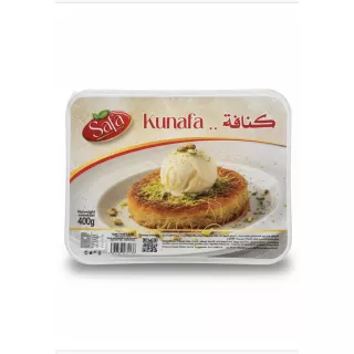 Packaged Kunafa dessert with pistachio and ice cream topping