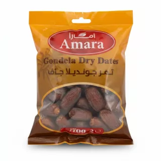 Amara Gondela dry dates in orange and brown packaging front view