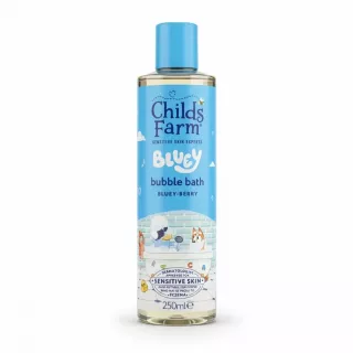Bottle of Childs Farm Bluey Bubble Bath with Bluey-Berry scent