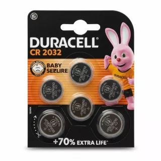 Pack of six Duracell CR2032 lithium coin batteries in blister packaging