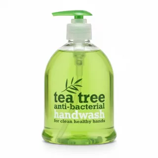 Bottle of green tea tree anti-bacterial handwash with pump
