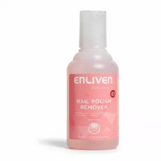 Bottle of Enliven Essentials Nail Polish Remover with pink label