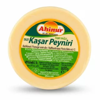 Round packaged Ahinur Kashkaval semi-hard cheese front label