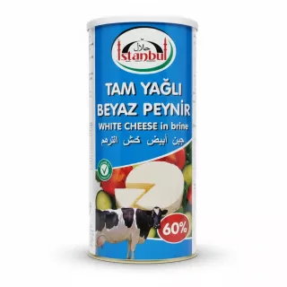 Container of Istanbul brand full-fat white cheese in brine showing front label