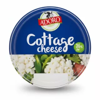 Top view of Adoro cottage cheese 3.6% fat tub