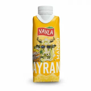 Yayla mango ayran tetra pack held in hand