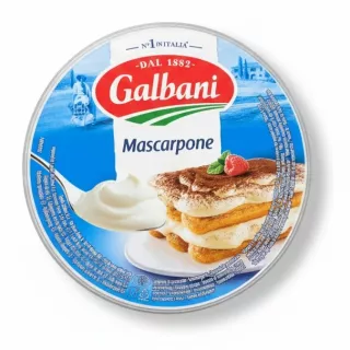 Galbani Mascarpone Cheese container top view with serving suggestion