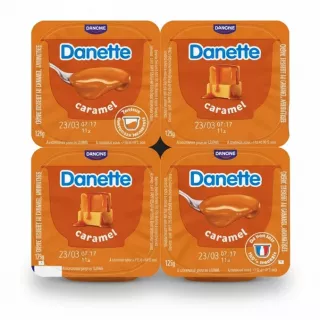 Danette caramel dessert four-pack top view
