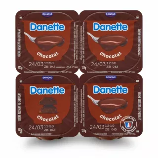 Four-pack of Danette chocolate creamy dessert cups in sealed containers