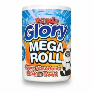 Panda Glory Mega Roll kitchen towel front packaging with panda mascot