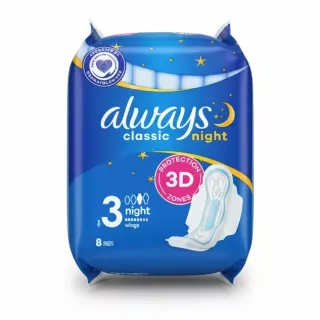 Always Classic Night Sanitary Pads blue packaging