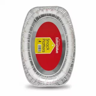 Set of aluminium snack platters in packaging