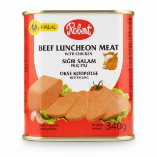 Front view of Robert Beef Luncheon Meat with Chicken 340g tin