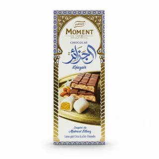 Palmary Moment Djazaïr chocolate bar packaging front showing chocolate pieces with almond and lemon cream filling