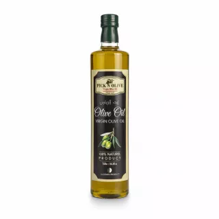 750ml bottle of Pick N Olive Virgin Olive Oil with label showing Algerian origin