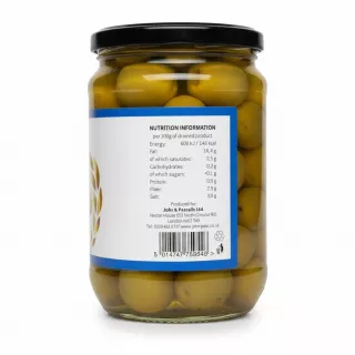 Nutrition information on jar of whole green olives