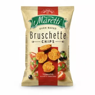 Maretti Bruschette Chips pack with tomato, olives and oregano flavour