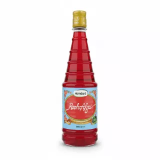 Hamdard Rooh Afza syrup bottle front view with label