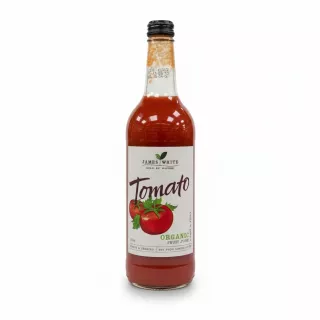 Bottle of James White Organic Tomato Juice front label