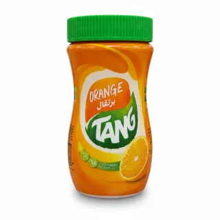 Tang Orange instant drink powder jar with green lid and orange label